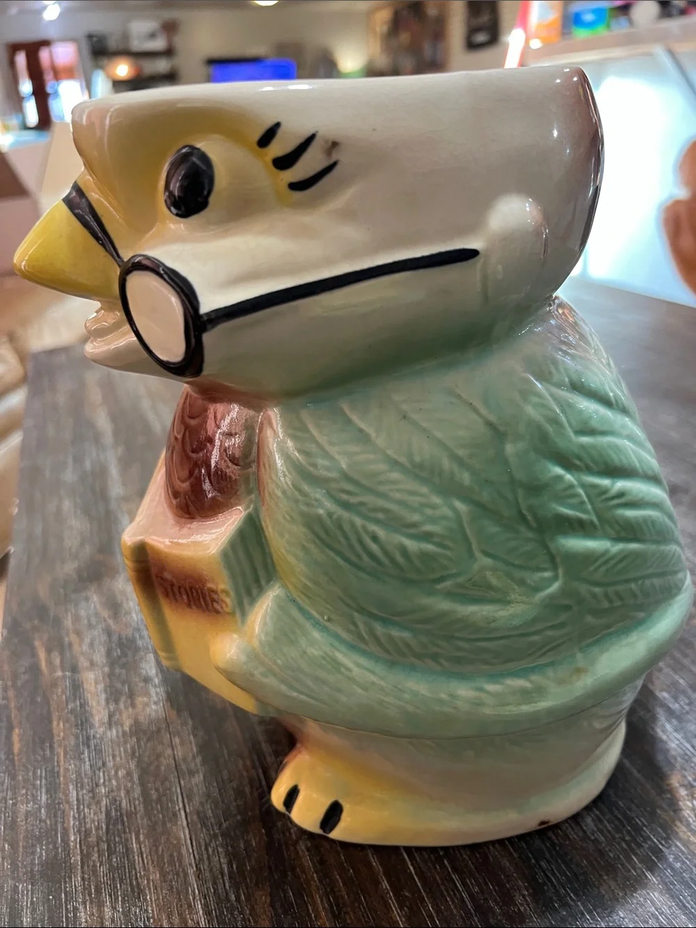 Vintage Ceramic Bird Cookie Jar in Pastel Yellow and Mint